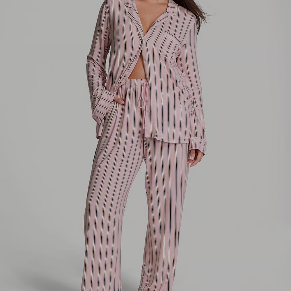 Elegant Pink Striped Pajama Set with Blazer